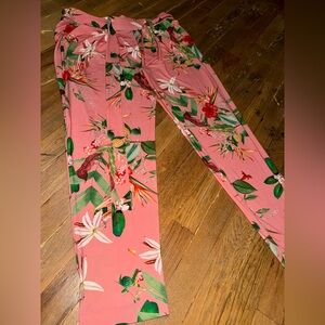 Express pink floral belted high waisted pants